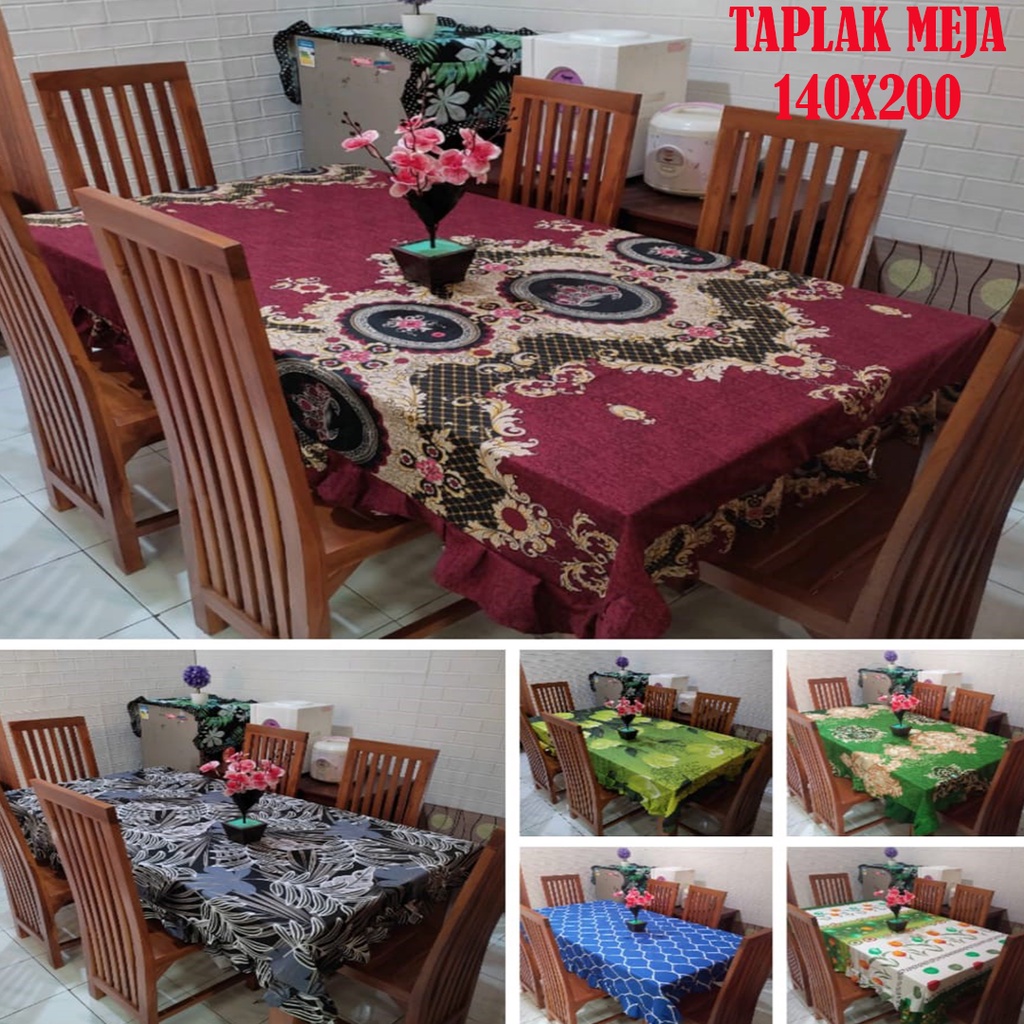 ALAS COVER TAPLAK MEJA MAKAN KAIN MODEL RUMBAI 140X200 KURSI 4 DAN 6 MURAH ANEKA PILIHAN MOTIF BATIK BUNGA ABSTRAK KARAKTER