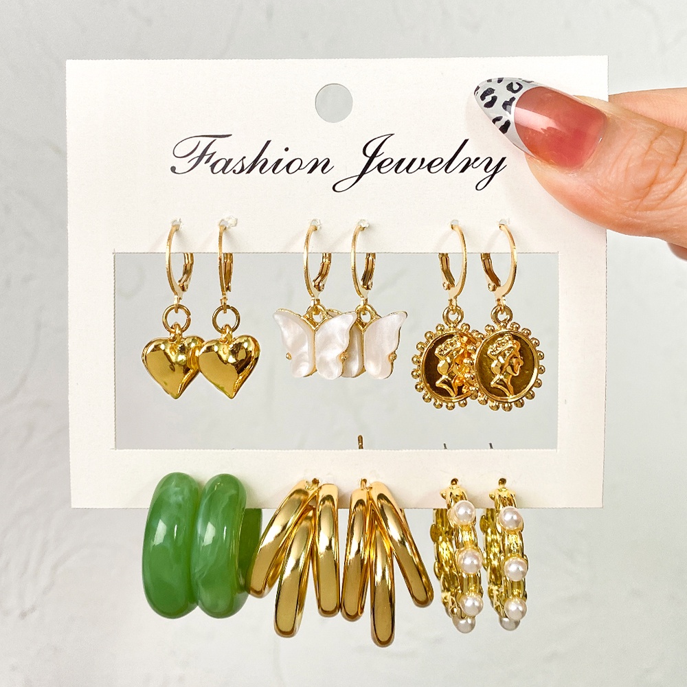 12pcs / Set Anting Bentuk Kupu-Kupu Aksen Mutiara Bahan Akrilik Gaya Vintage Untuk Wanita