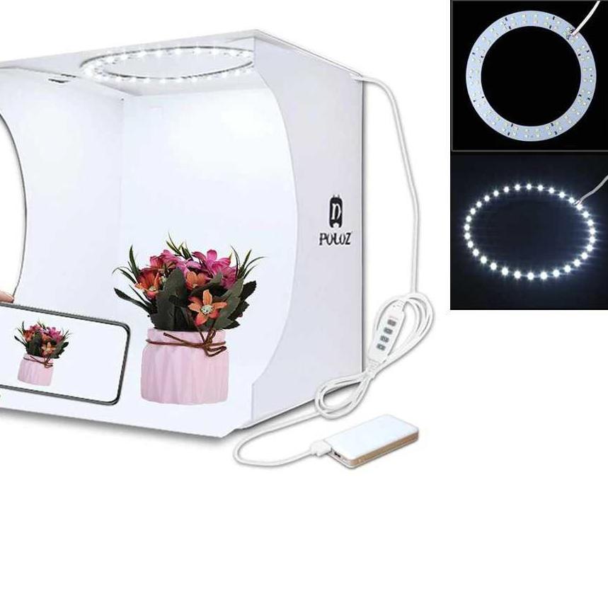 Photo Studio Mini Soft Box 1 Button Lampu LED dan 4 6 2 Warna Hitam Putih Merah Background Foto Prod