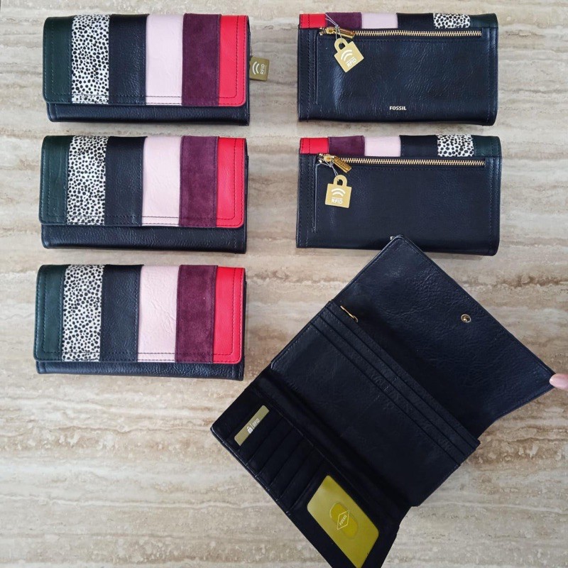 fossil logan flap black patchwork