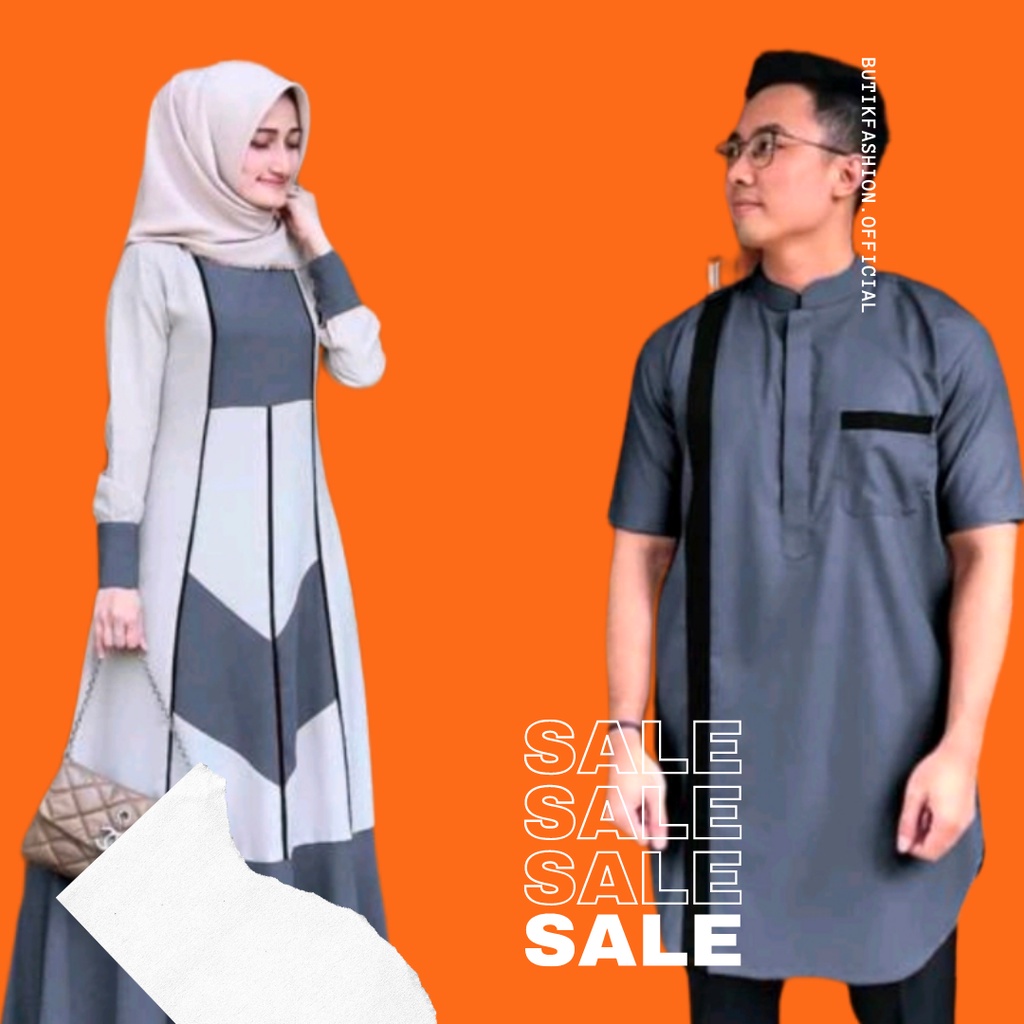 Set Baju Couple Pria Wanita Gamis Kemeja Koko Suami Istri Pasangan Muslim Modis Terbaru 2021 Cp SHIR