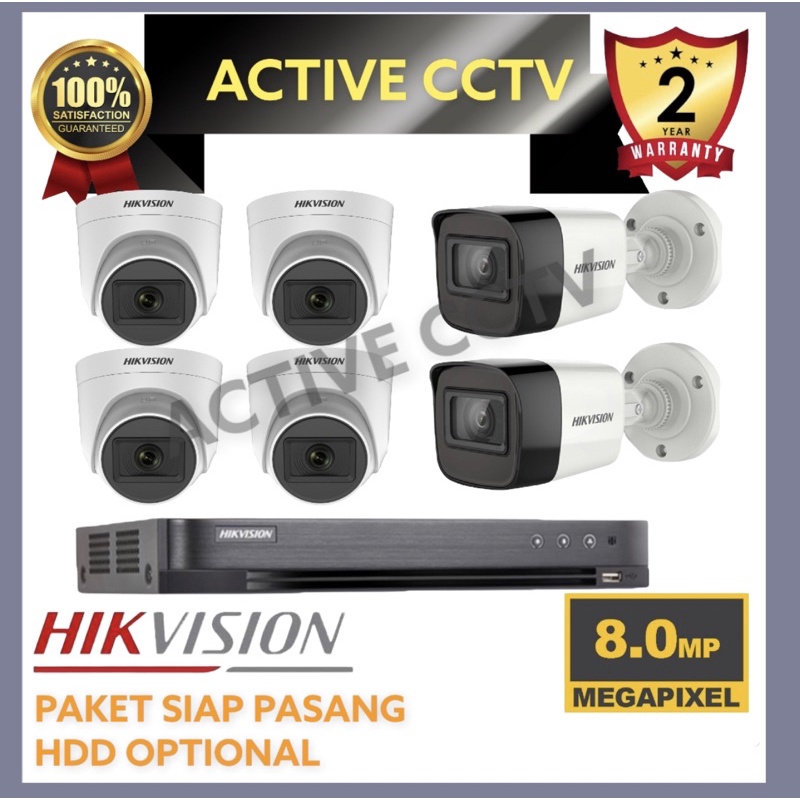 paket camera cctv 6 kamera hikvision 8mp original 8 channel 8ch