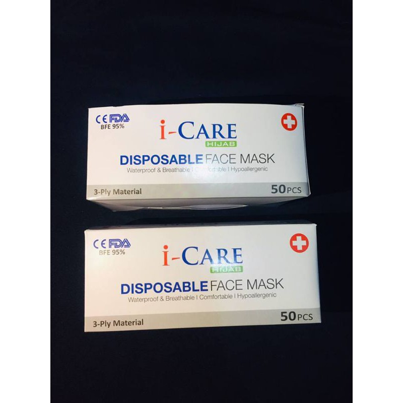 masker putih hijab 3 ply / masker putih headloop