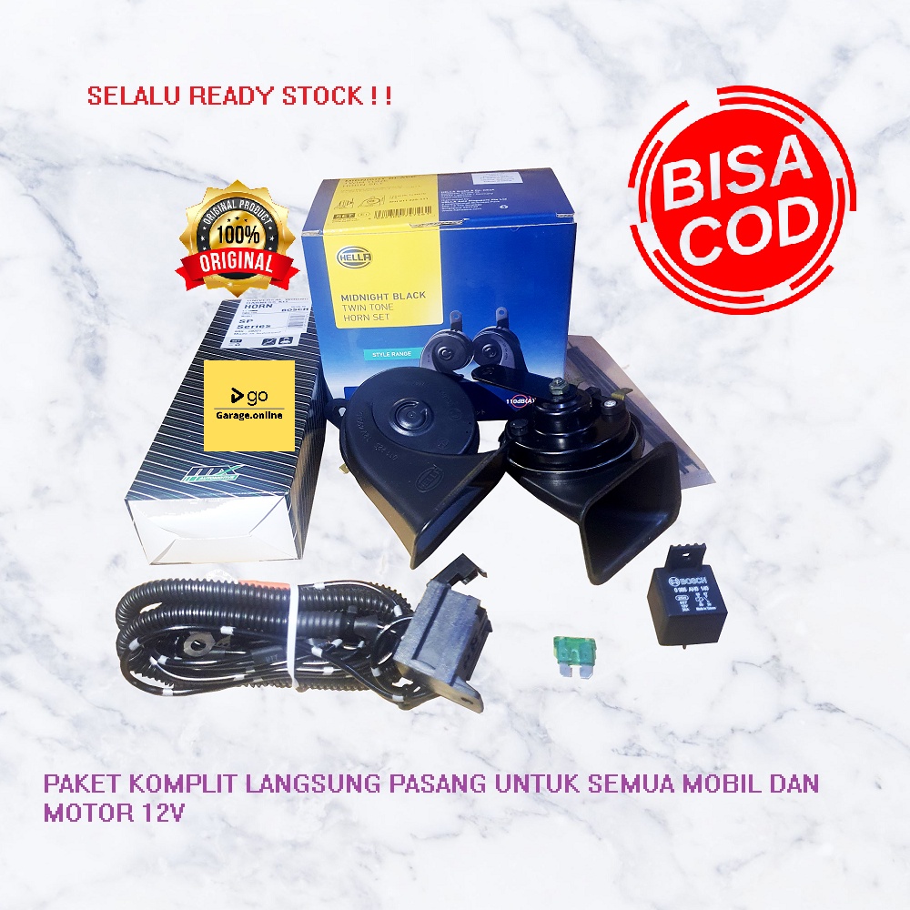 PAKET KOMPLIT Klakson Keong HELLA MIDNIGHT BLACK TWIN TONE Original + KABEL RELAY SET BOSCH TERMURAH