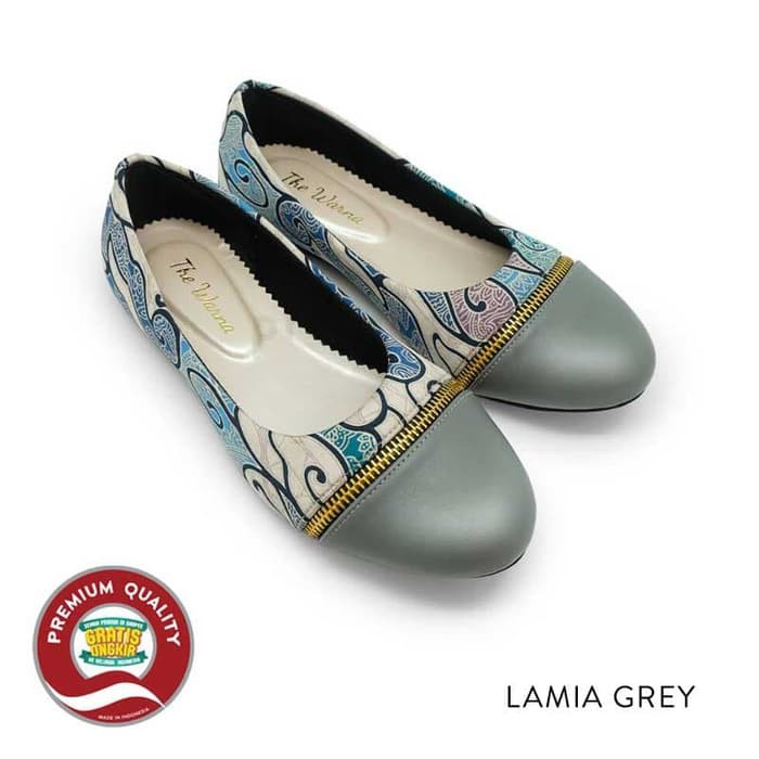 Sepatu Batik Wanita LAMIA GREY Flat shoes The Warna Original
