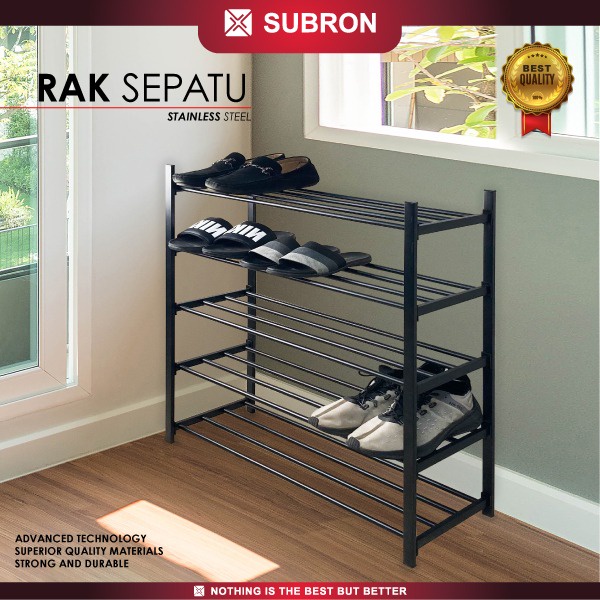 KYS SUBRON RAK SEPATU SANDAL 5 SUSUN STAINLESS STEEL HITAM