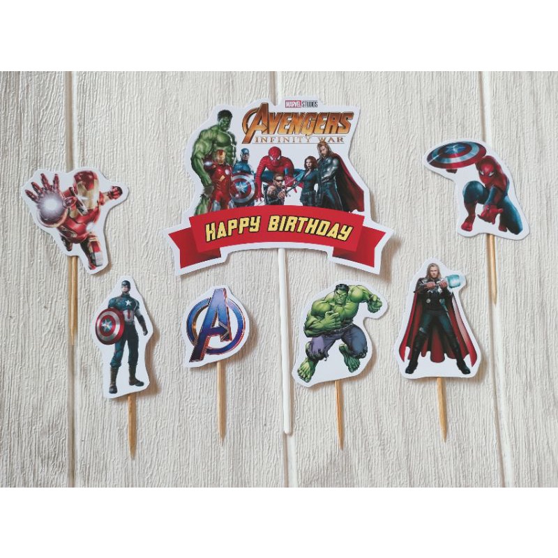 isi 7 hiasan kue ulang tahun cake topper karakter the avengers