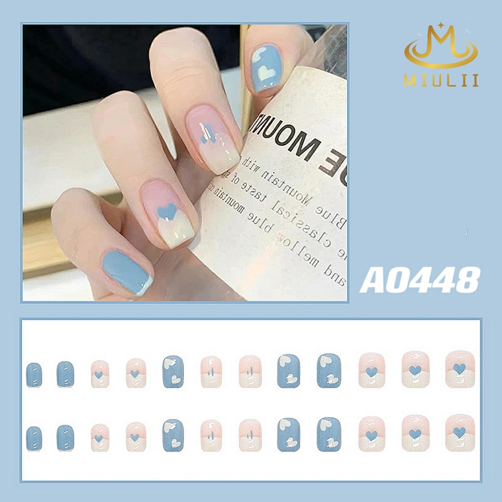 MIULII / KUKU PALSU  A0448  / 24PCS / 3D / NAIL ART / PREMIUM / CUTE / BIRU / FREE LEM JELLY / KUTEK