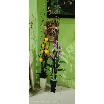 pompom,bambu ulir,bunga hias,bunga sudut ruangan,bunga artificial