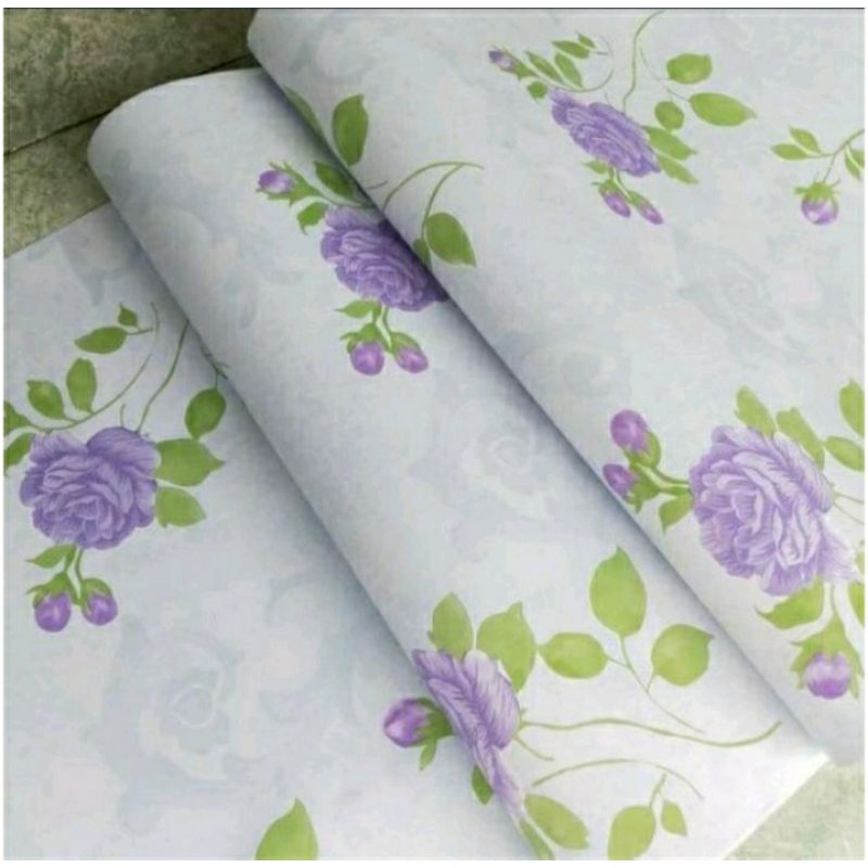 Wallpaper stiker dinding motif bunga ungu