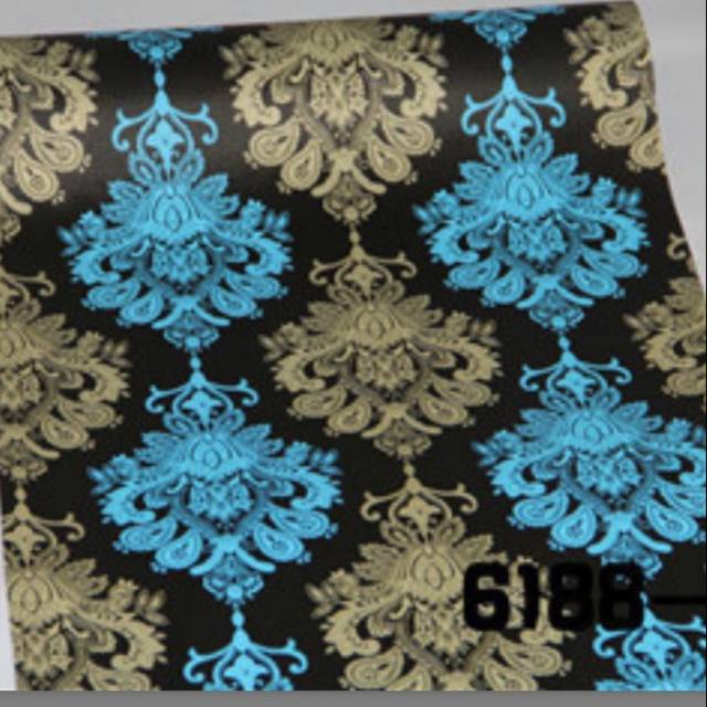 WALLPAPER DINDING MOTIF HITAM BATIK HITAM BIRU