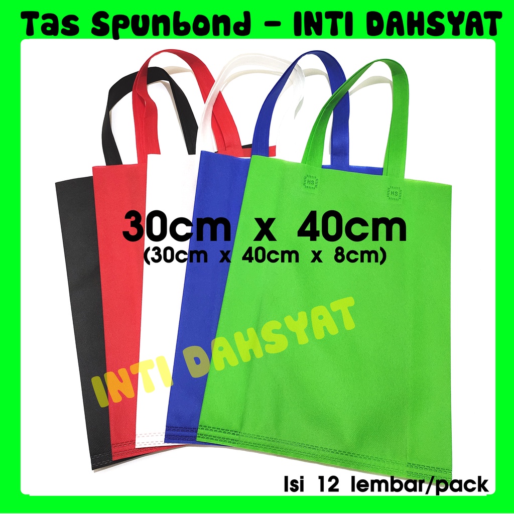 

Tas Spunbond Goodie Bag Non Wooven Handle Lipat Samping 30x40+8 (isi 12lembar/1Lusin) Paling MURAH