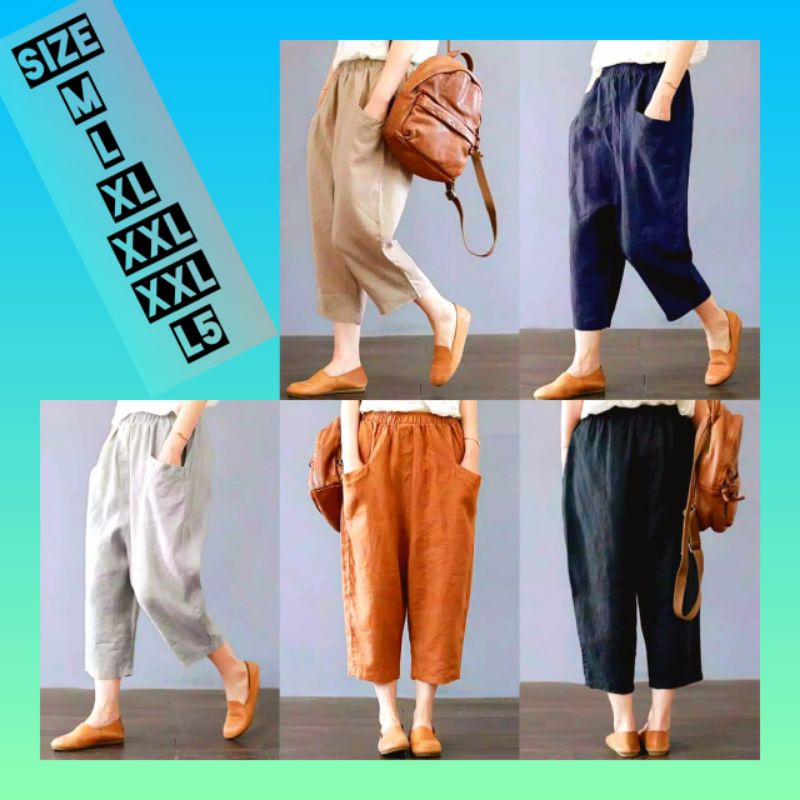 Bisa COD] SASHA CROP PANTS - Katun celana panjang casual wanita longgar