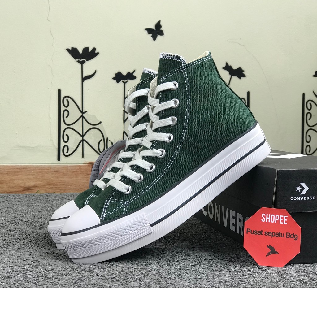 Sepatu Sneakers Wanita Platform Hak Tinggi Green