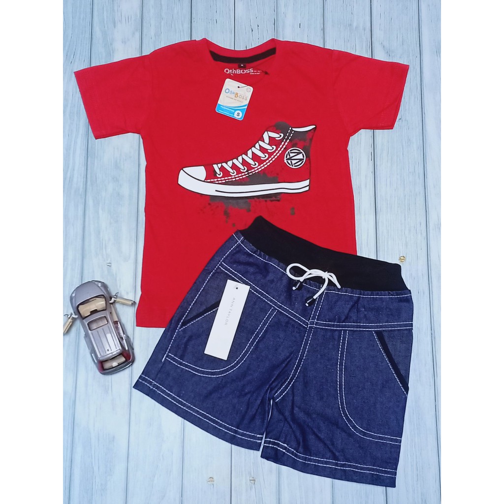 COD Baju Stelan Anak Laki Laki Kaos Distro dan Jeans Pendek RIb usia 1-4 tahun-2