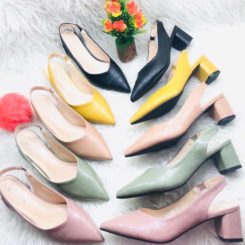 Chunky big heels ankle strap TMT Croco sepatu wanita hak tahu hak tinggi import fashion shoes