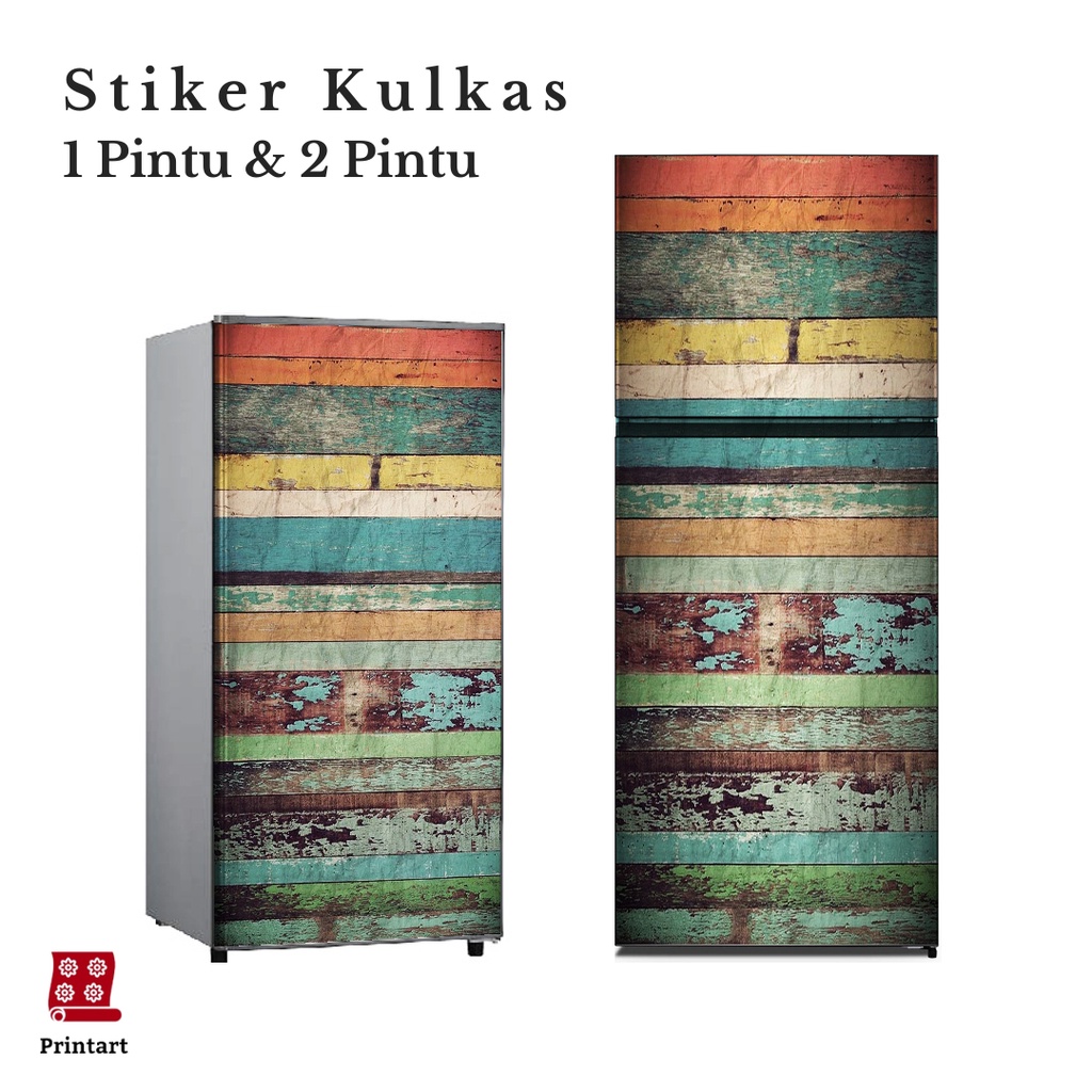 Stiker kulkas 1 pintu dan Stiker Kulkas 2 pintu motif Kayu kode WD-9 - FM