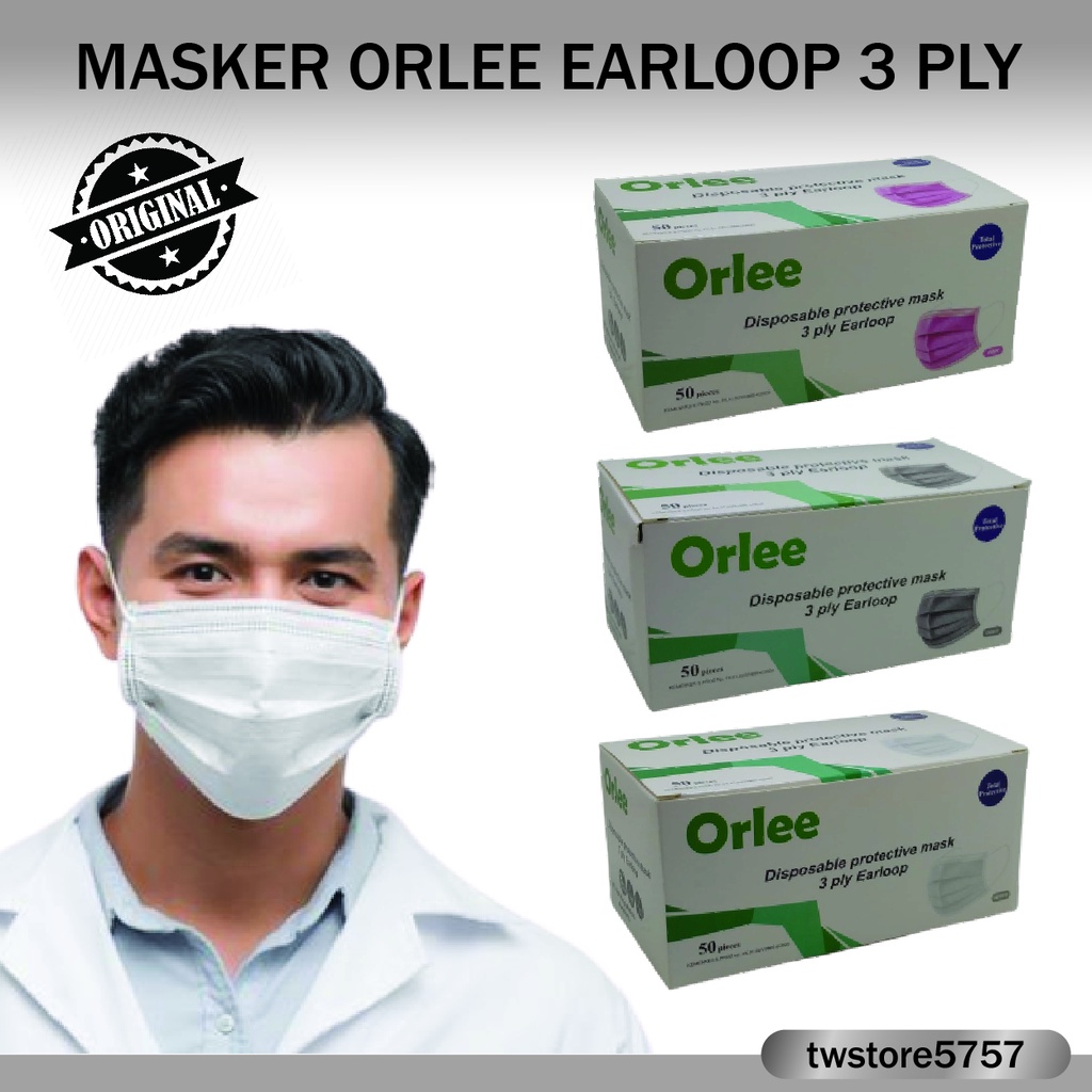 Masker Orlee 3 ply 3Ply Earloop Duckbill Dewasa isi 50 Orlee 3D Face Mask Tali kuping Masker Medis Kaemenkes 1 box isi 50 pcs ORLEE Embos Putih Hitam Merah Kuning Abu Red White Black Grey Yellow