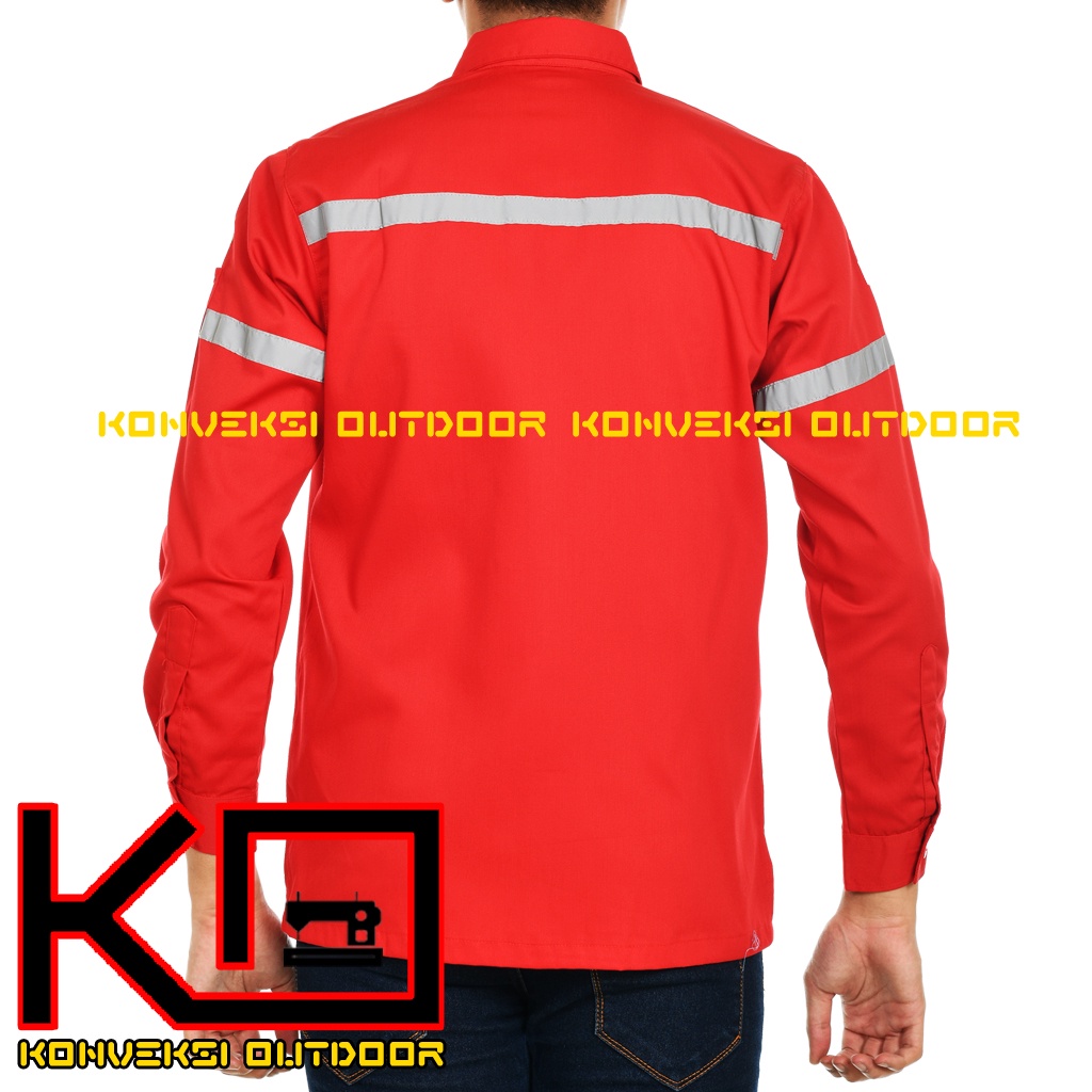 BAJU KEMEJA SAFETY WEARPACK K3 OUTDOOR PREMIUM LENGAN PANJANG - Seragam Proyek Pria Kerja Lapangan Bangunan Tambang Alat Berat PLN Enginer Instalasi Mesin Warepack Werpak Werpack Warepak Warpack Warpak Teknisi scotlet Warna Merah Konveksi Outdoor