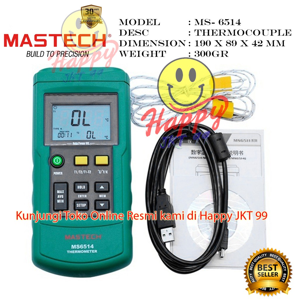 [ HAPPY JKT 99 ] MASTECH MS-6514 MS6514 MS 6514 THERMOCOUPLE DUAL CHANNEL THERMOMETER