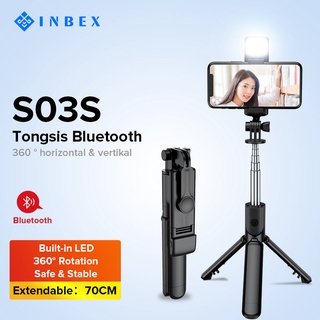 INBEX LED Flash Tongsis Bluetooth 4-in-1 S03s selfie stick tripod /TONGSIS Selfie Bluetooth Button & LED Flash Fill Light/ios android Black