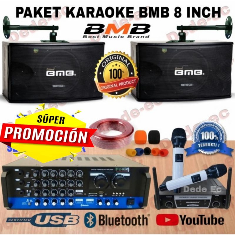 Speaker Karaoke BMB 8 inch Hitam Set Lengkap Siap Pakai