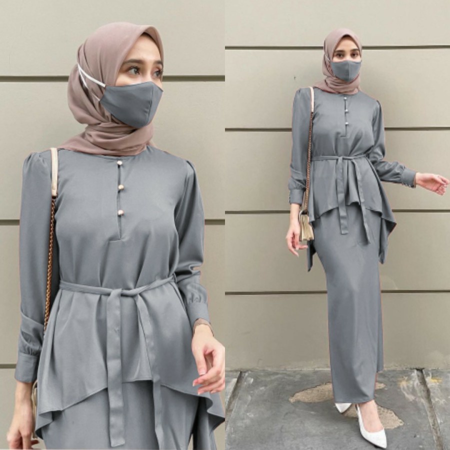 Set Baju Wanita Muslim Terbaru 2022 Setelan Fashion Muslim Dewasa Nightwear Rok 3in1 Vanessa Bahan M