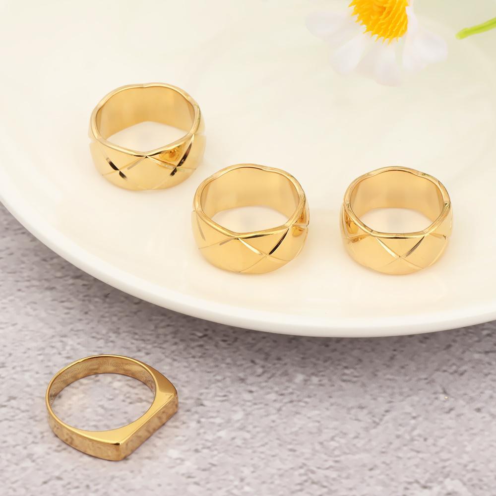 Cincin Chunky Nanas Pernikahan Hadiah Romantis Emas Tebal Stack Rings Geometris