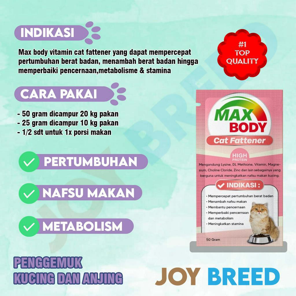 PENGGEMUK KUCING MAX BODY CAT FATENER 50 GRAM VITAMIN PENGGEMUK DAN PENAMBAH NAFSU MAKAN KUCING MURAH