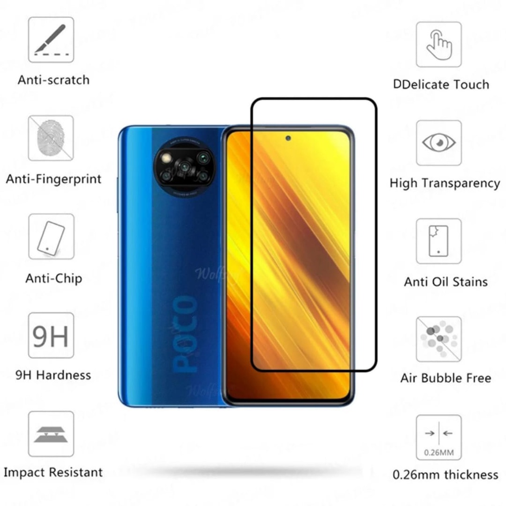 Promo Tempered Glass XIAOMI POCO X3 NEW  TG Layar FULL COVER Black Premium Anti Gores Kaca