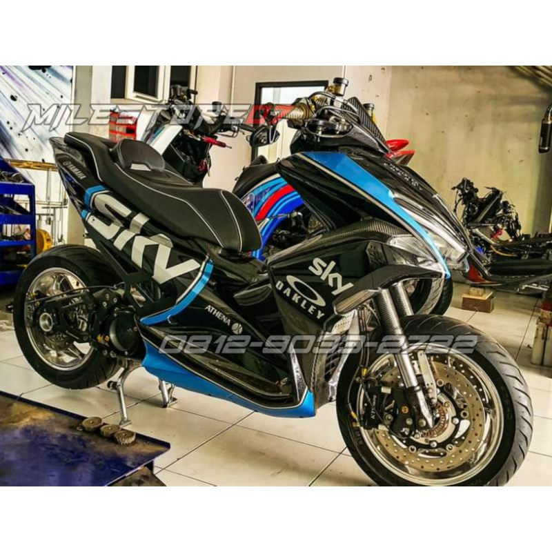 Decal Sticker Stiker Dekal Aerox 155 vva Motif sky blue biru hitam Full Body Wrapping Custom