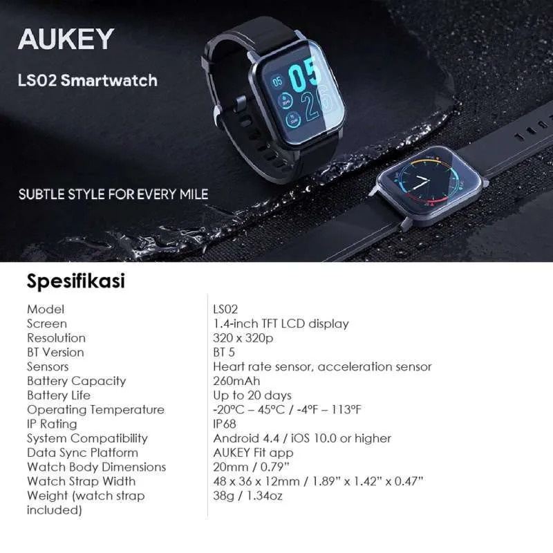 Smartwatch Aukey Fitnes Tracker 12 Activity Jam tangan Pintar Waterproof  Aplikasi Aukey Fit Watch