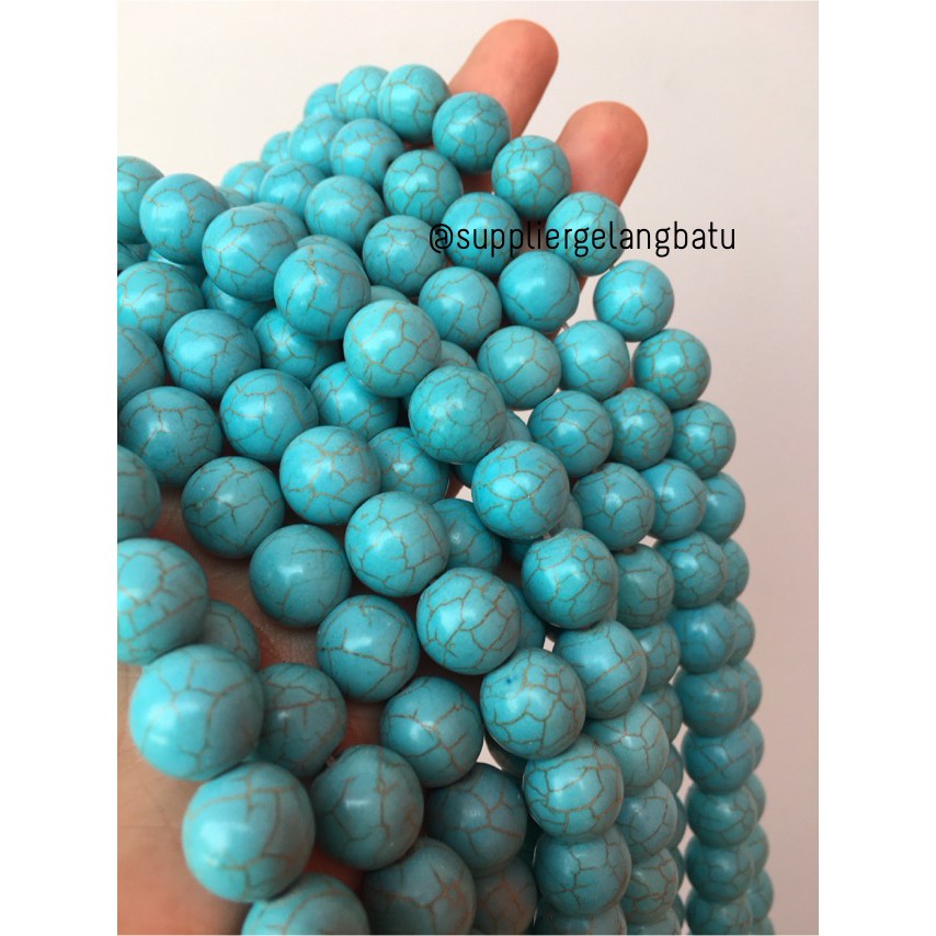 bahan soft blue pirus 12mm natural phyrus howlite serat emas gold akik bahan aksesoris craft grosir