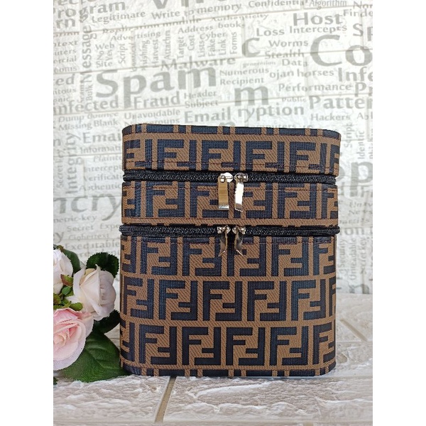 pouch makeup susun Fendi coklat/ tas kosmetik/ makeup box