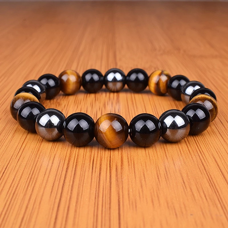 Gelang Manik-Manik Batu Obsidian Tiger Eye Warna Hitam Untuk Pria Dan Wanita