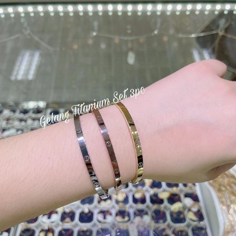 Gelang Titanium wanita dapat 3pc anti luntur  Gtt69 EL