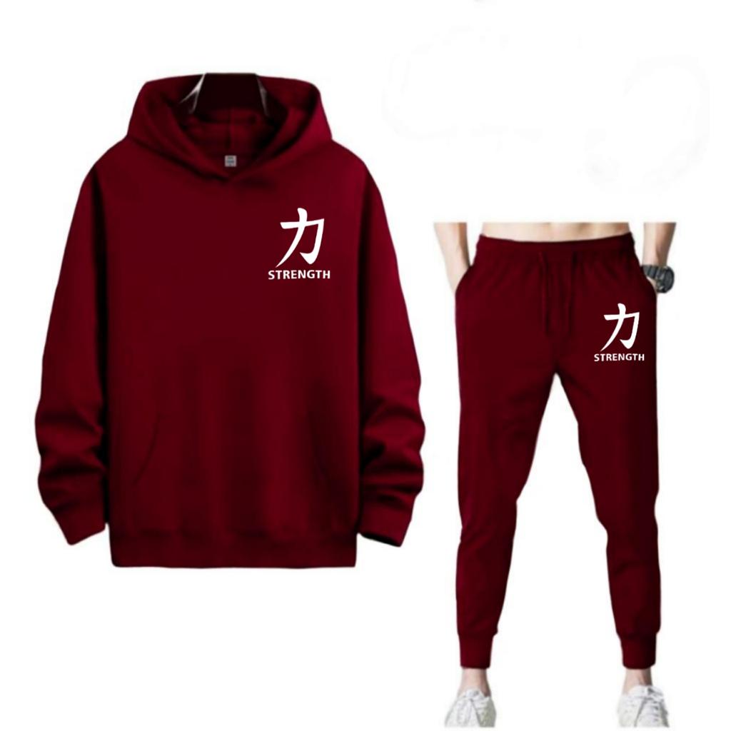 SETELAN STRENGTH TULISAN CINA JOGGER DAN HOODIE BAHAN TEBAL NYAMAN DIPAKAI TERLARIS