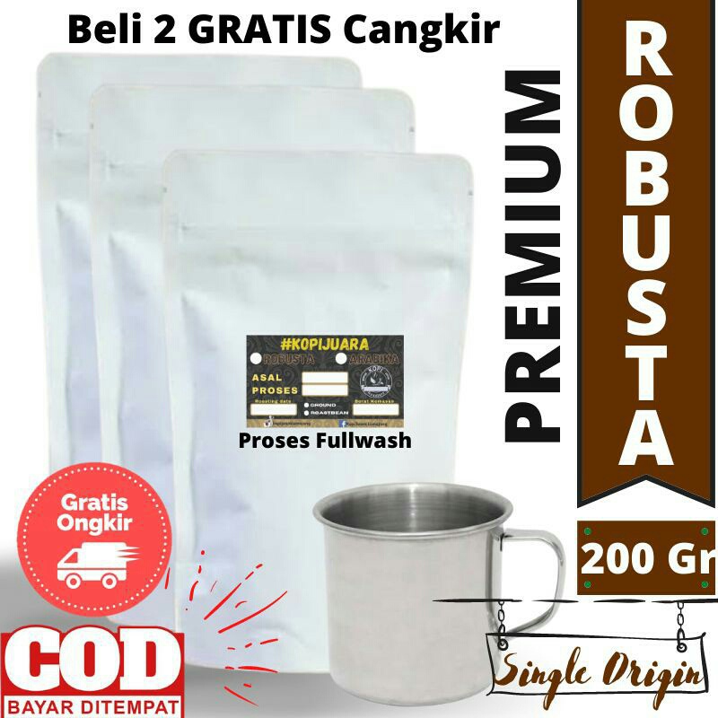 

Kopi Bubuk Robusta Java Premium proses FullWash Single Original Kemasan