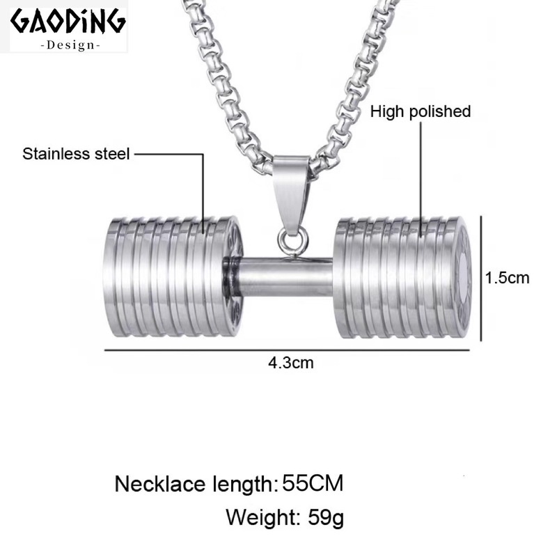 Kalung Liontin Barbel Bahan Titanium Steel Gaya Hip Hop Untuk Pria