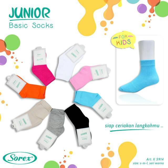 Kaos Kaki Anak SD Pendek SOREX 5914 Size S M L Kid's Socks Warna warni unisex murah berkualitas