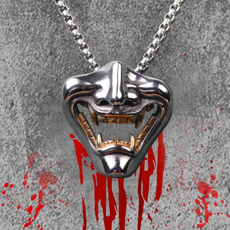 Kalung Liontin Topeng prajna demon vampire fangs Gaya retro punk gothic rock street Untuk Pria