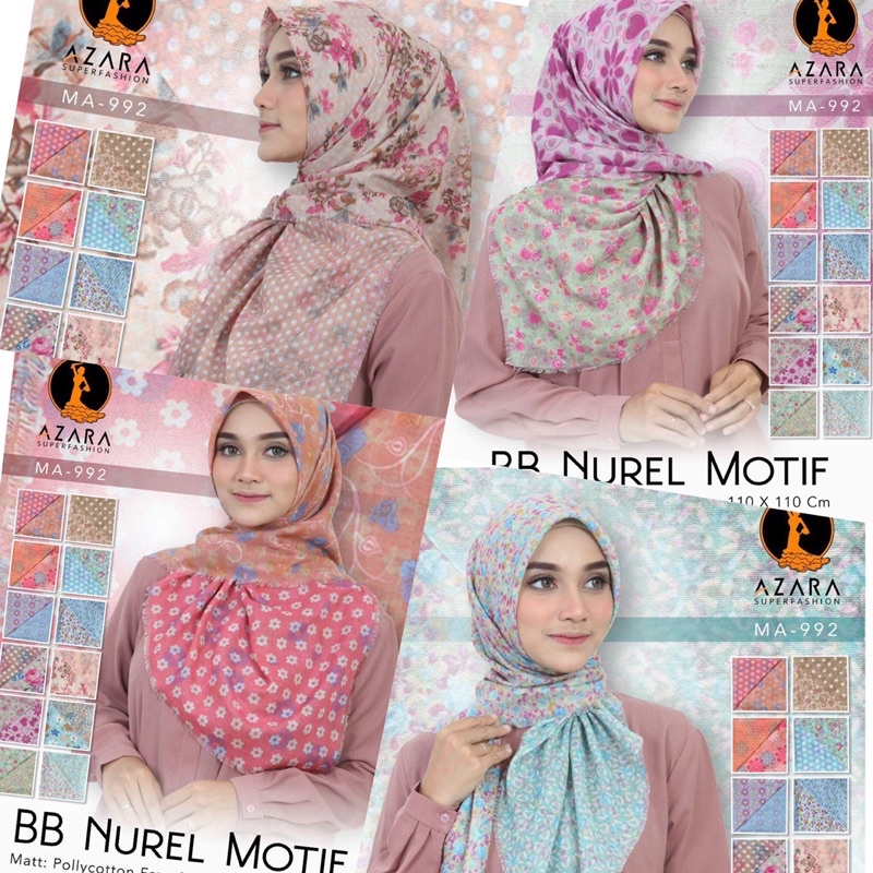 hijab segiempat Mizarra BB Nurel random motif / segi empat rawis motif / S4 Bolak Balik