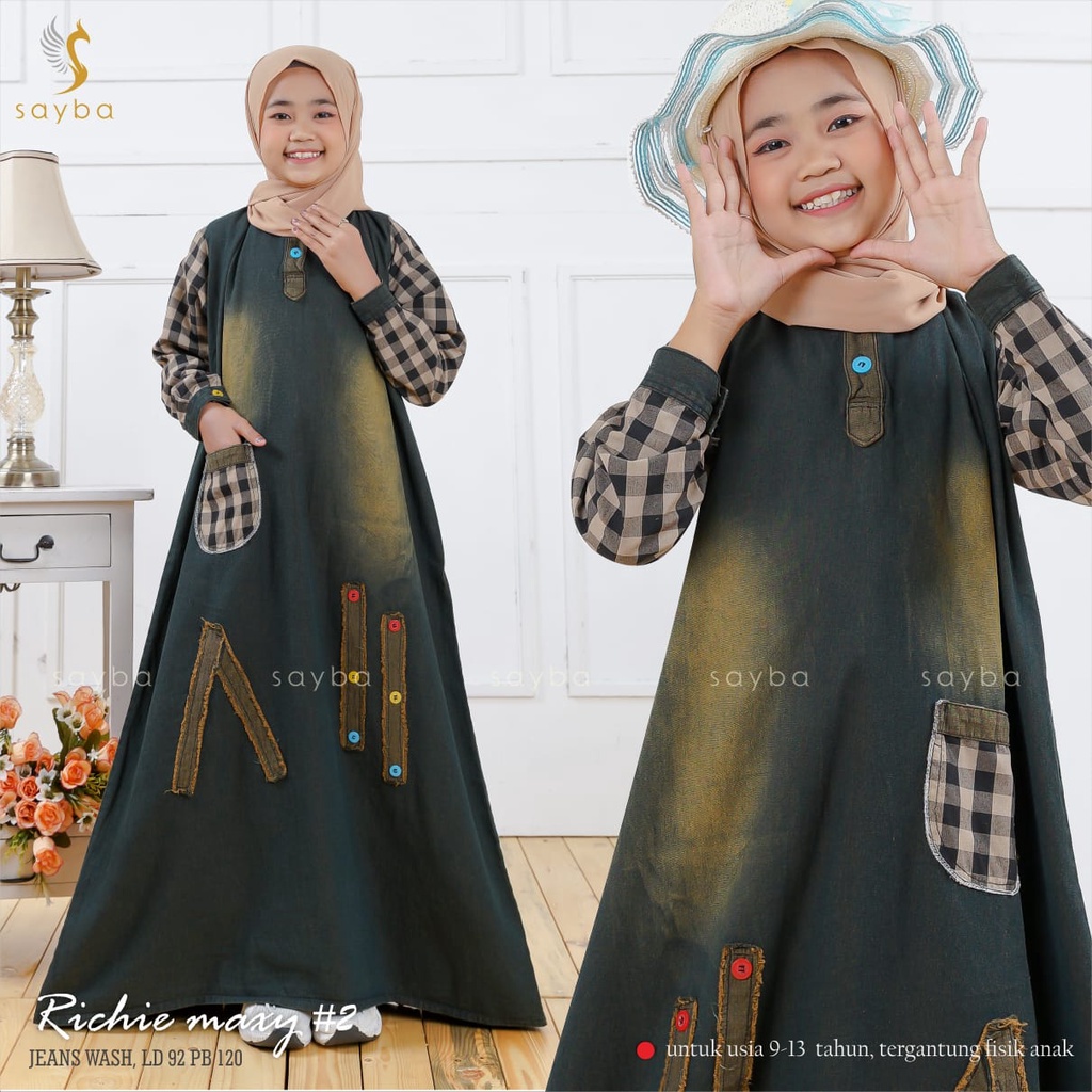 Richie Kids maxy - gamis anak - lepis anak - kids levis - baju gamis kecil - umur 9-13 tahun - musli