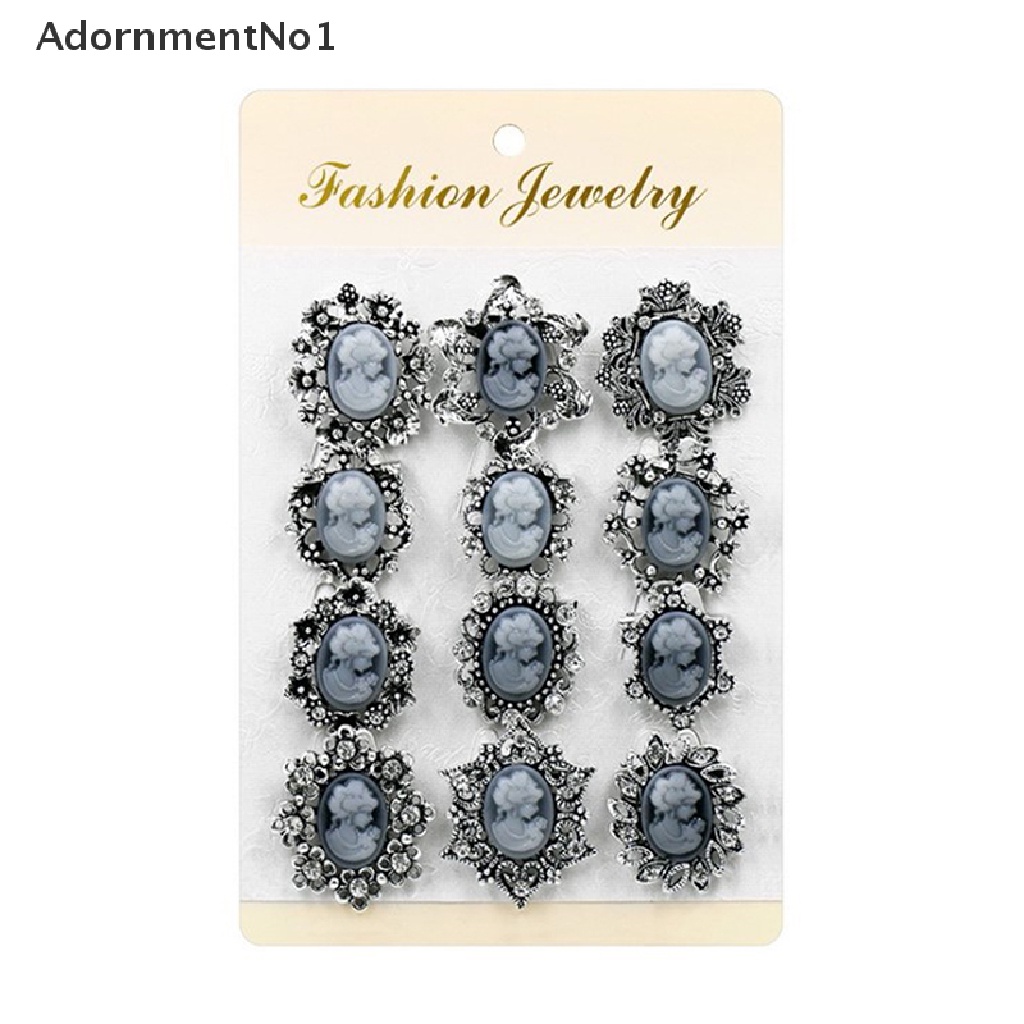 (AdornmentNo1) 12pcs / Set Bros Cameo Antik Gaya Vintage Aksen Berlian Imitasi Bahan Resin Untuk Wanita