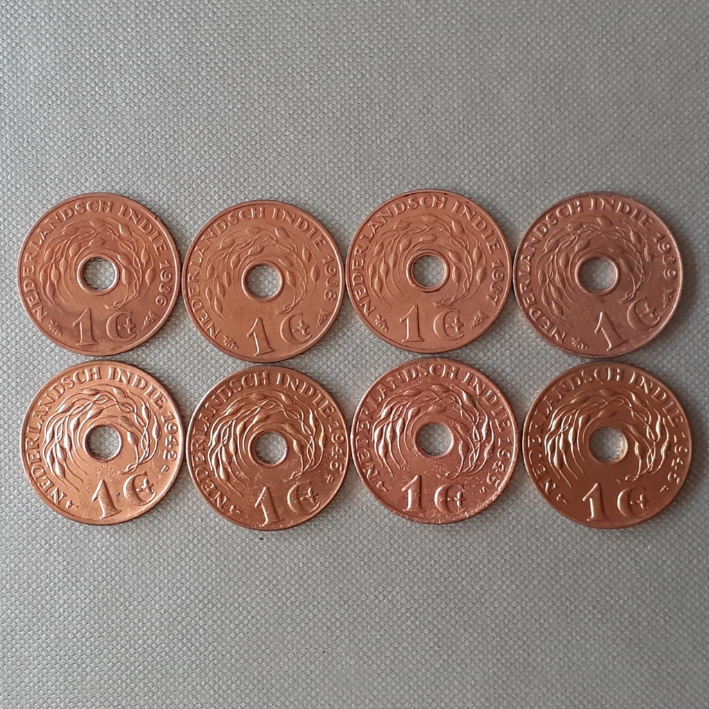 Uang koin kuno 1 Cent Nederlandsch Nederland Indie set tahun lengkap