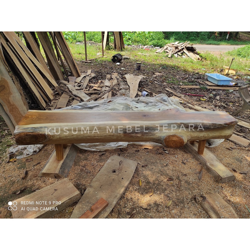 Kursi Bangku Log Natural Kayu Jati Solid - Panjang 180cm Lebar 35cm