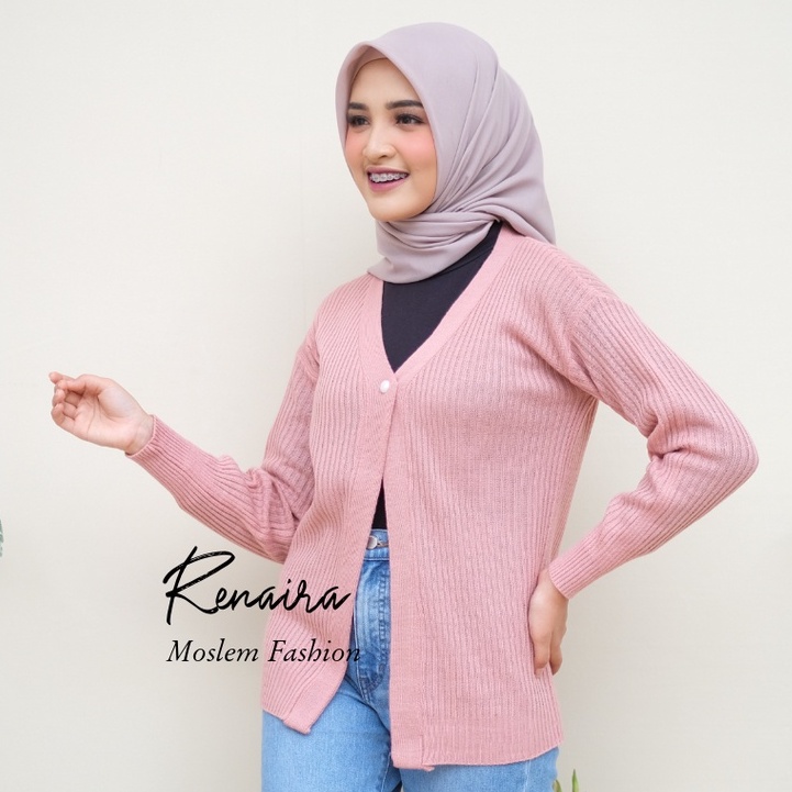 Cardigan rajut kancing mutiara RENAIRA 01-Dusty