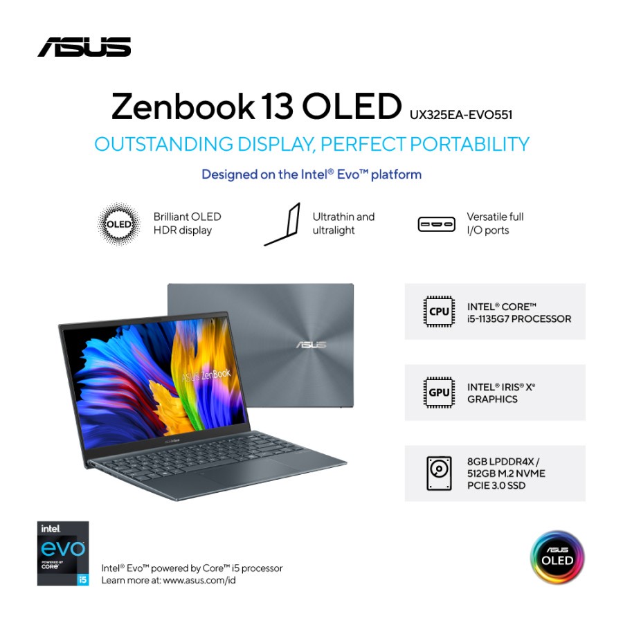 Asus Zenbook 13 UX325EA-EVO551 | UX325EA-EVO552 Core i5-1135G7/8GB/512GB SSD/13.3″/Win 11 Home+OHS 2