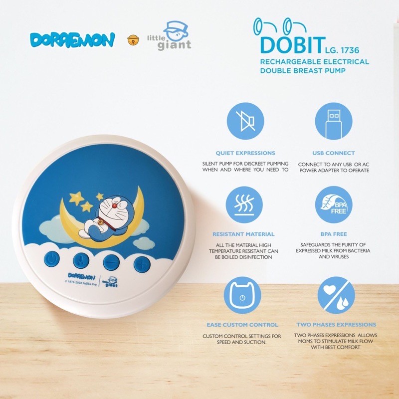 Little Giant Doraemon Dobit Rechargeable Electrical Double Breast Pump - Pompa Asi