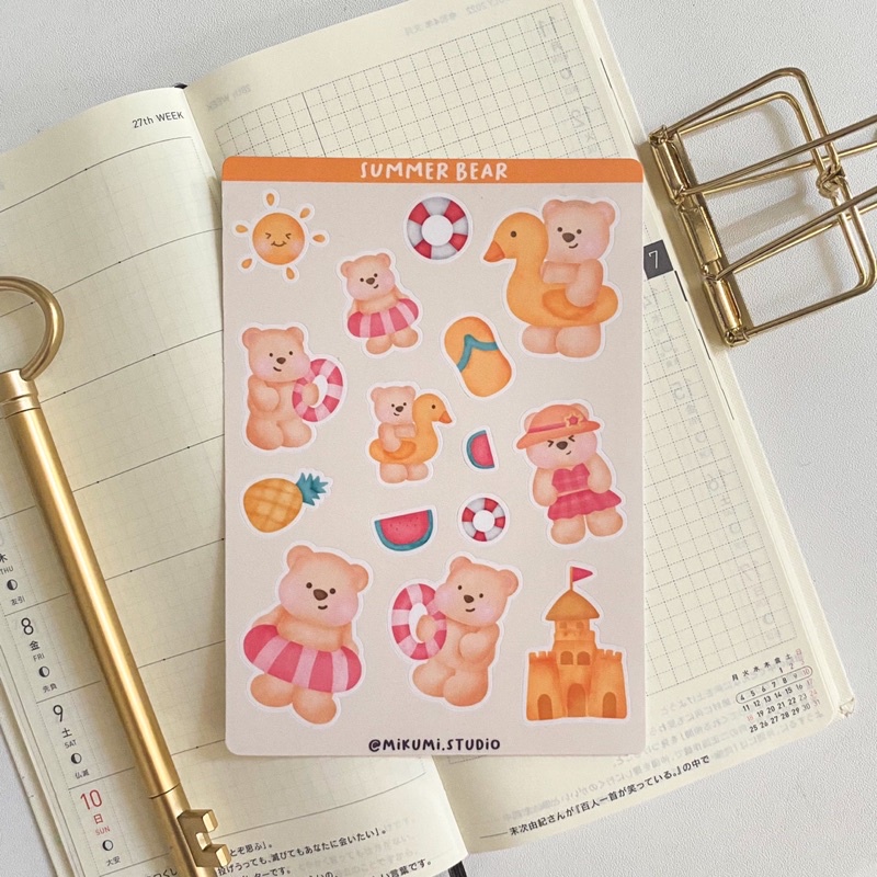 

[MIKUMI] Summer Bear Sticker Sheet | Doff Sticker | Kiss Cut sticker | Deco sticker | Journaling Kits | Bujo Kits | Planner Sticker | Stiker Planner | Sticker Lucu | Sticker Planner | Sticker Bujo | Deco Kit | Scrapbook Sticker